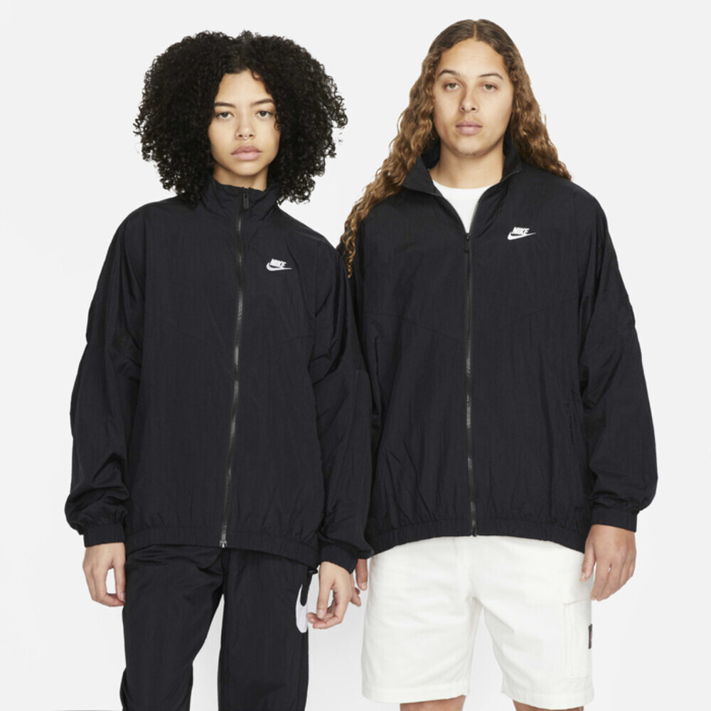 Nike Sportswear Essential Windrunner Jacket Womens L Black Woven Full Zip JAX122